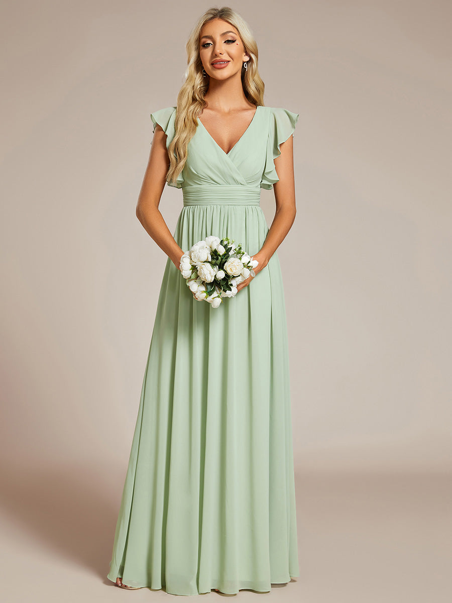 Funkelndes Abendkleid in A-Linie mit Empire-Taille und langen ?rmeln #farbe_Mintgrün