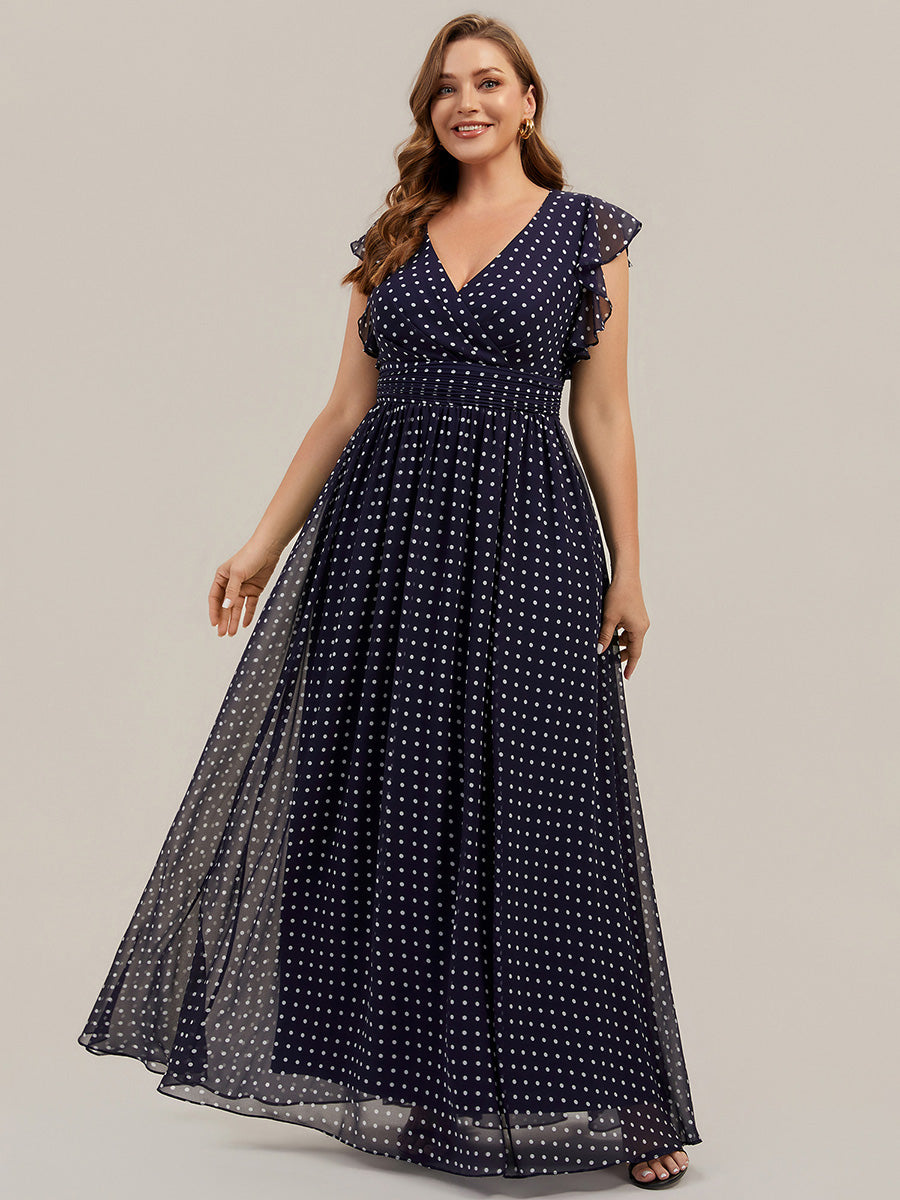 Funkelndes Abendkleid in A-Linie mit Empire-Taille und langen ?rmeln #farbe_Marineblaue Punkte