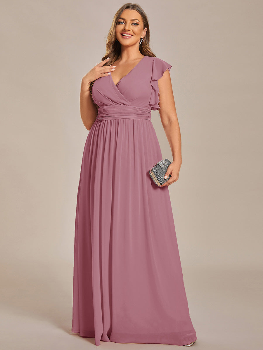 Funkelndes Abendkleid in A-Linie mit Empire-Taille und langen ?rmeln #farbe_Orchideenviolett