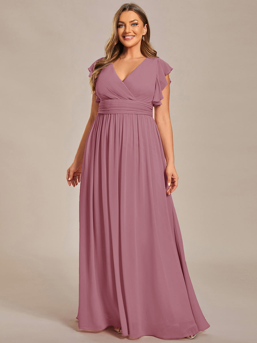 Funkelndes Abendkleid in A-Linie mit Empire-Taille und langen ?rmeln #farbe_Orchideenviolett
