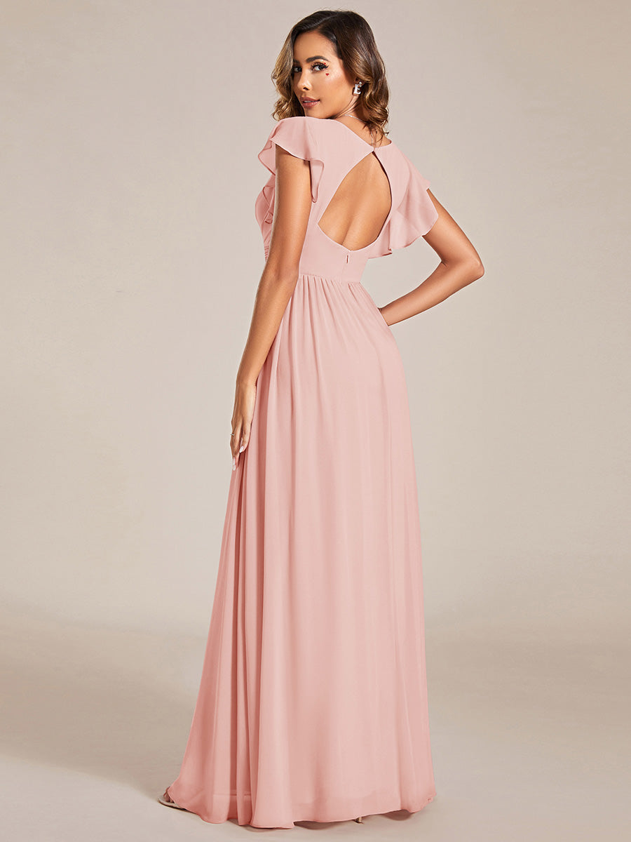 Funkelndes Abendkleid in A-Linie mit Empire-Taille und langen ?rmeln #farbe_Pink