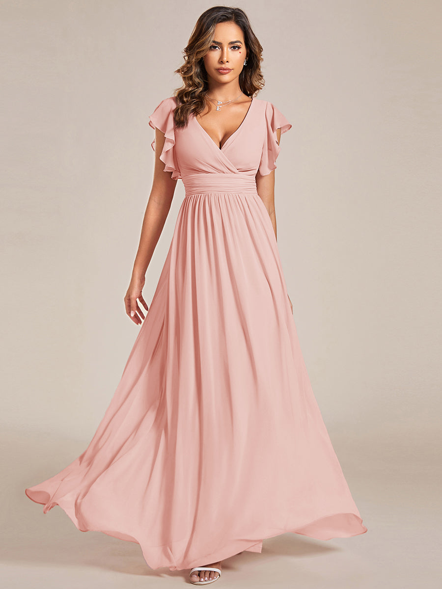 Funkelndes Abendkleid in A-Linie mit Empire-Taille und langen ?rmeln #farbe_Pink
