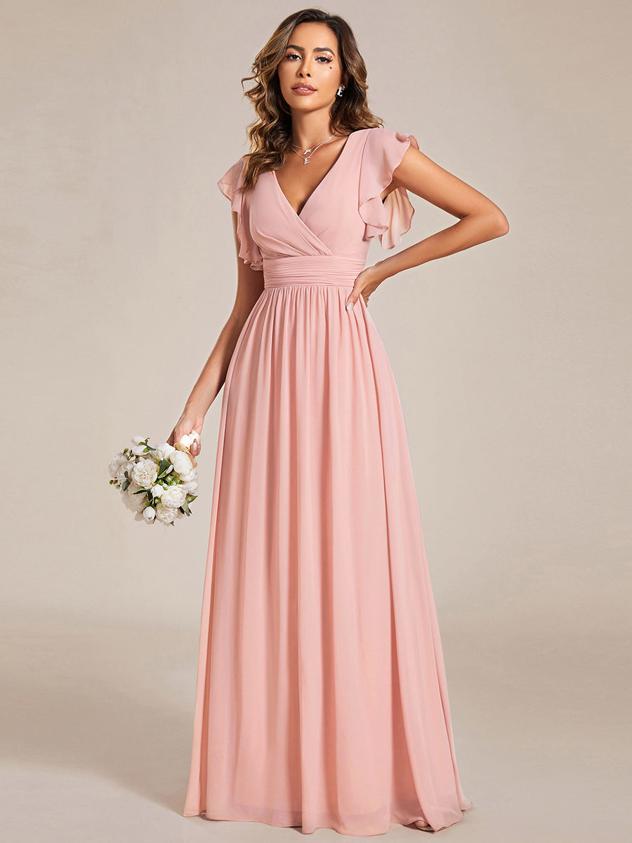 Funkelndes Abendkleid in A-Linie mit Empire-Taille und langen ?rmeln #farbe_Pink