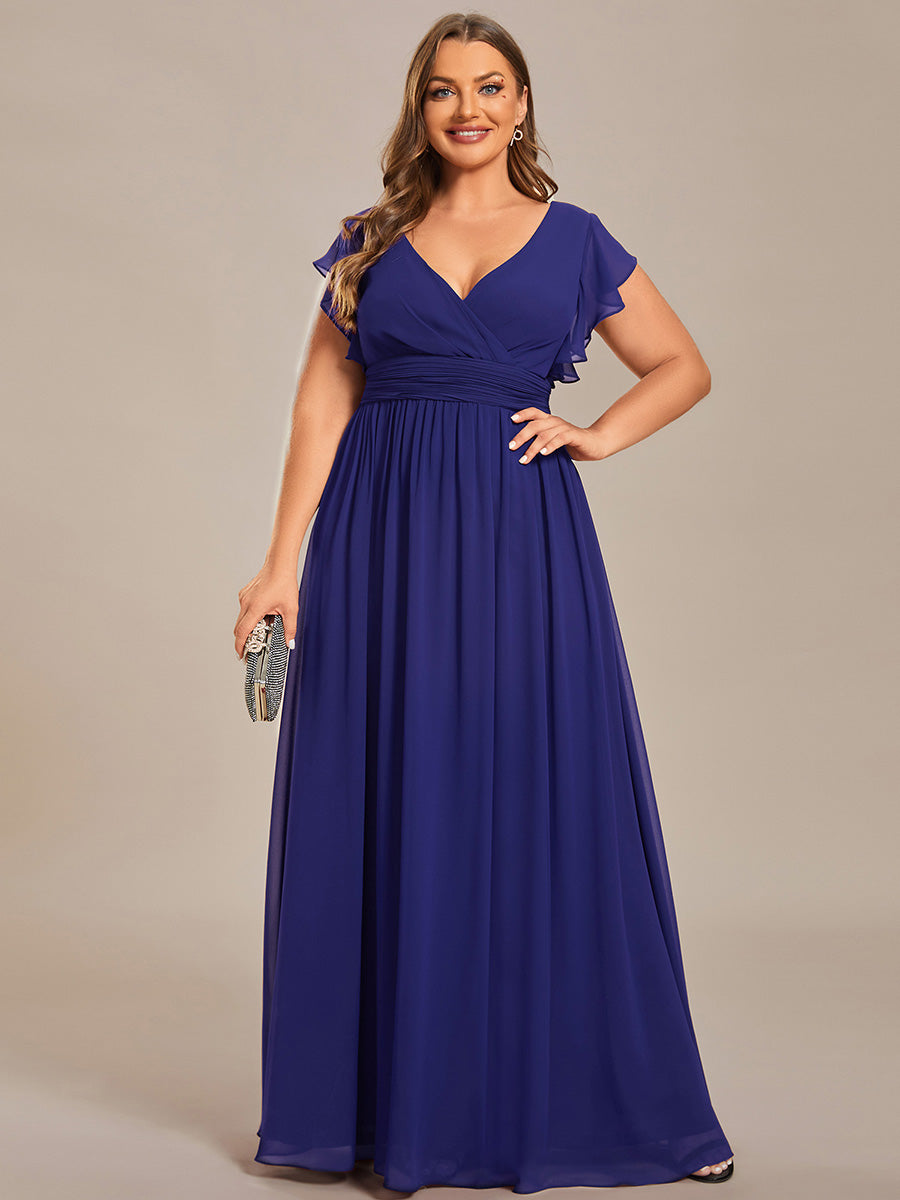 Funkelndes Abendkleid in A-Linie mit Empire-Taille und langen ?rmeln #farbe_Saphirblau