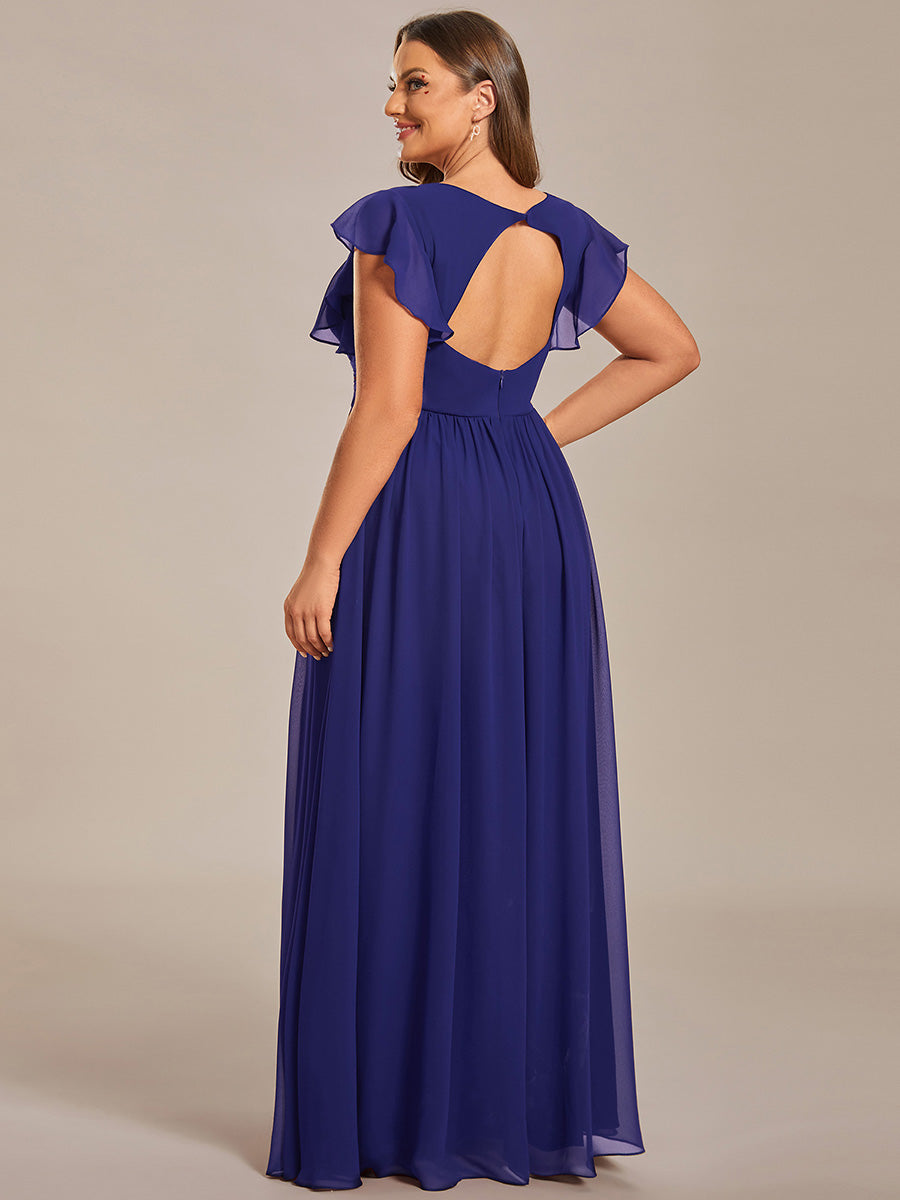 Funkelndes Abendkleid in A-Linie mit Empire-Taille und langen ?rmeln #farbe_Saphirblau