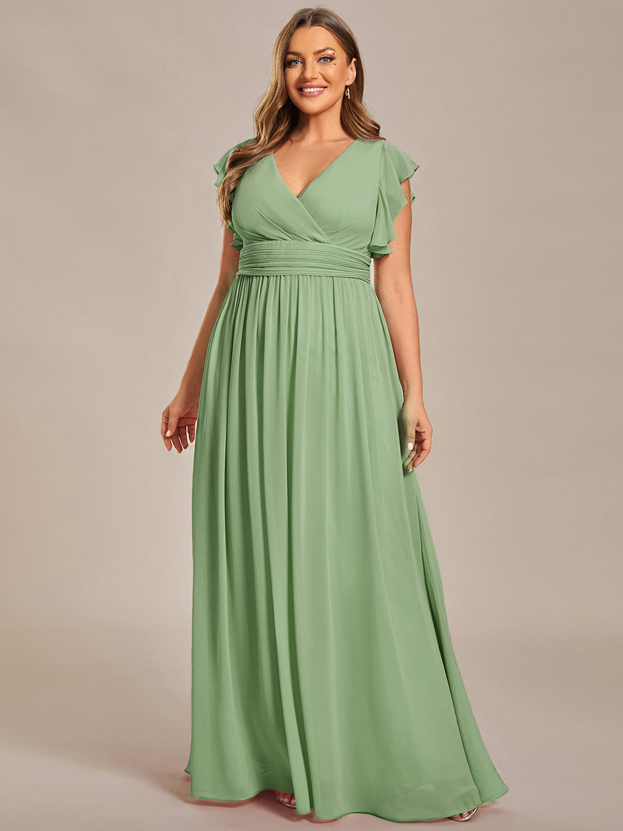 Funkelndes Abendkleid in A-Linie mit Empire-Taille und langen ?rmeln #farbe_Salbeigrün
