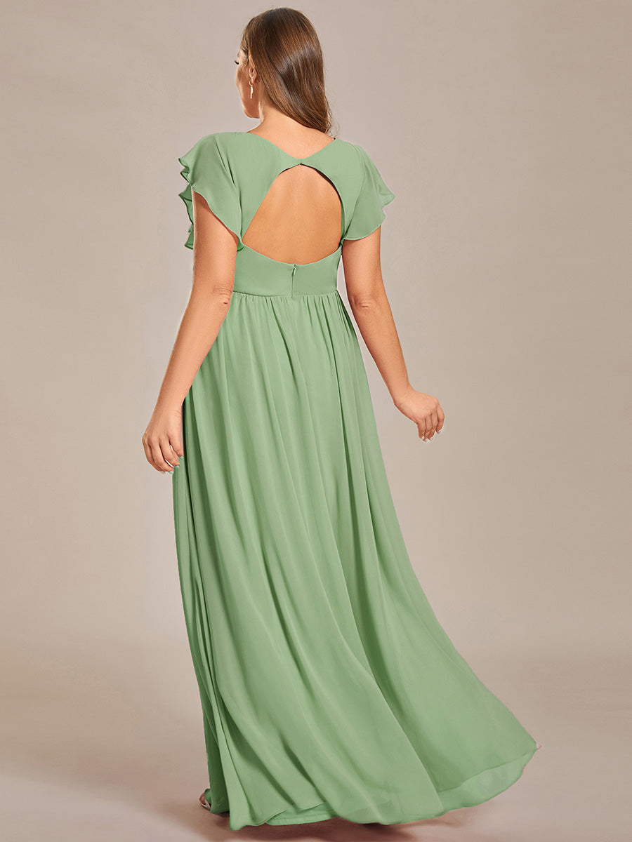 Funkelndes Abendkleid in A-Linie mit Empire-Taille und langen ?rmeln #farbe_Salbeigrün