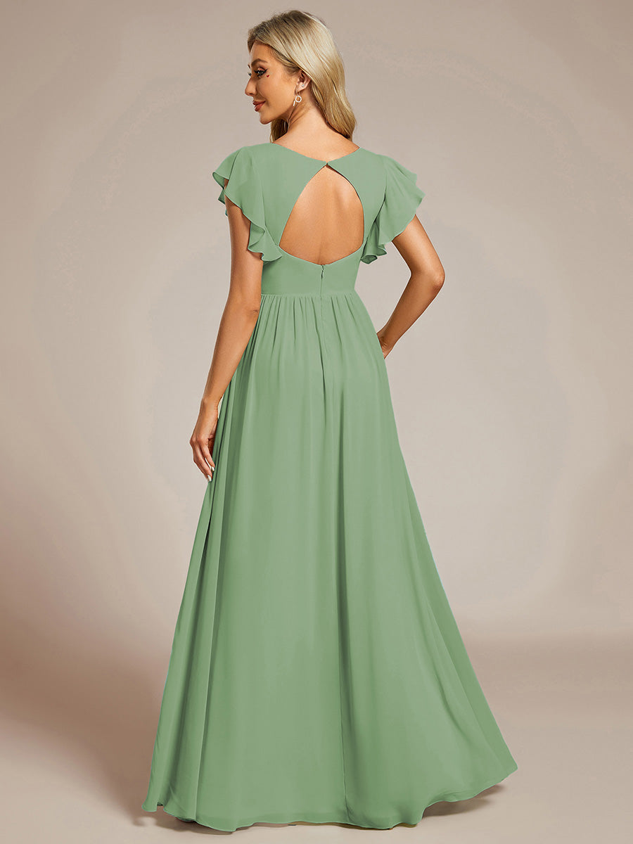 Funkelndes Abendkleid in A-Linie mit Empire-Taille und langen ?rmeln #farbe_Salbeigrün