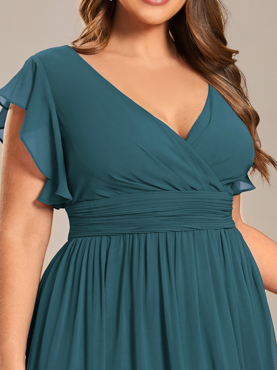 Funkelndes Abendkleid in A-Linie mit Empire-Taille und langen ?rmeln #farbe_Petrol