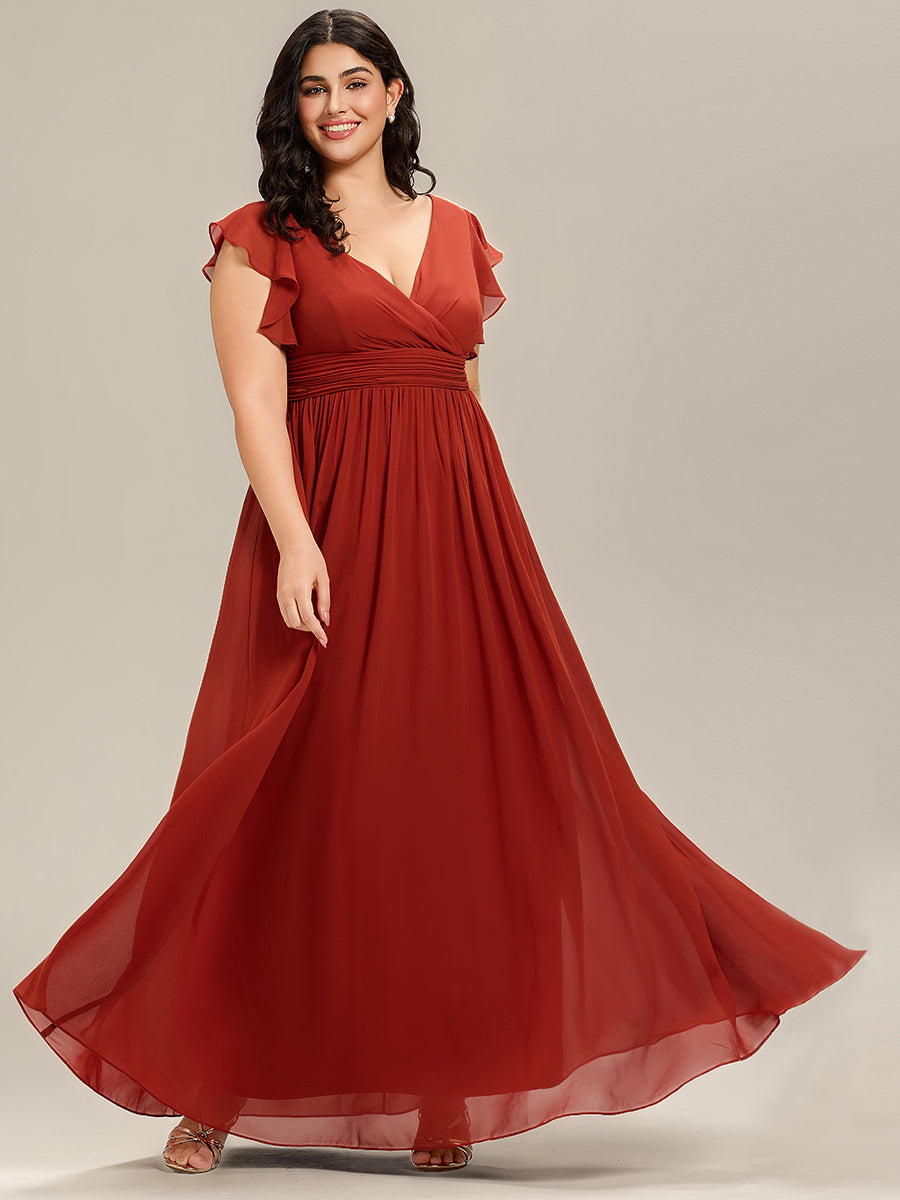 Funkelndes Abendkleid in A-Linie mit Empire-Taille und langen ?rmeln #farbe_Zinnoberrot