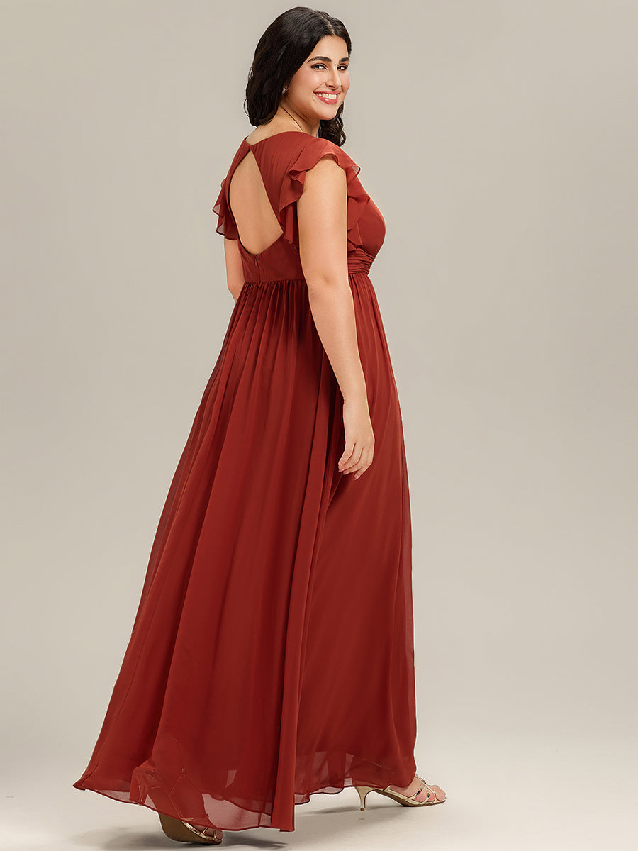Funkelndes Abendkleid in A-Linie mit Empire-Taille und langen ?rmeln #farbe_Zinnoberrot