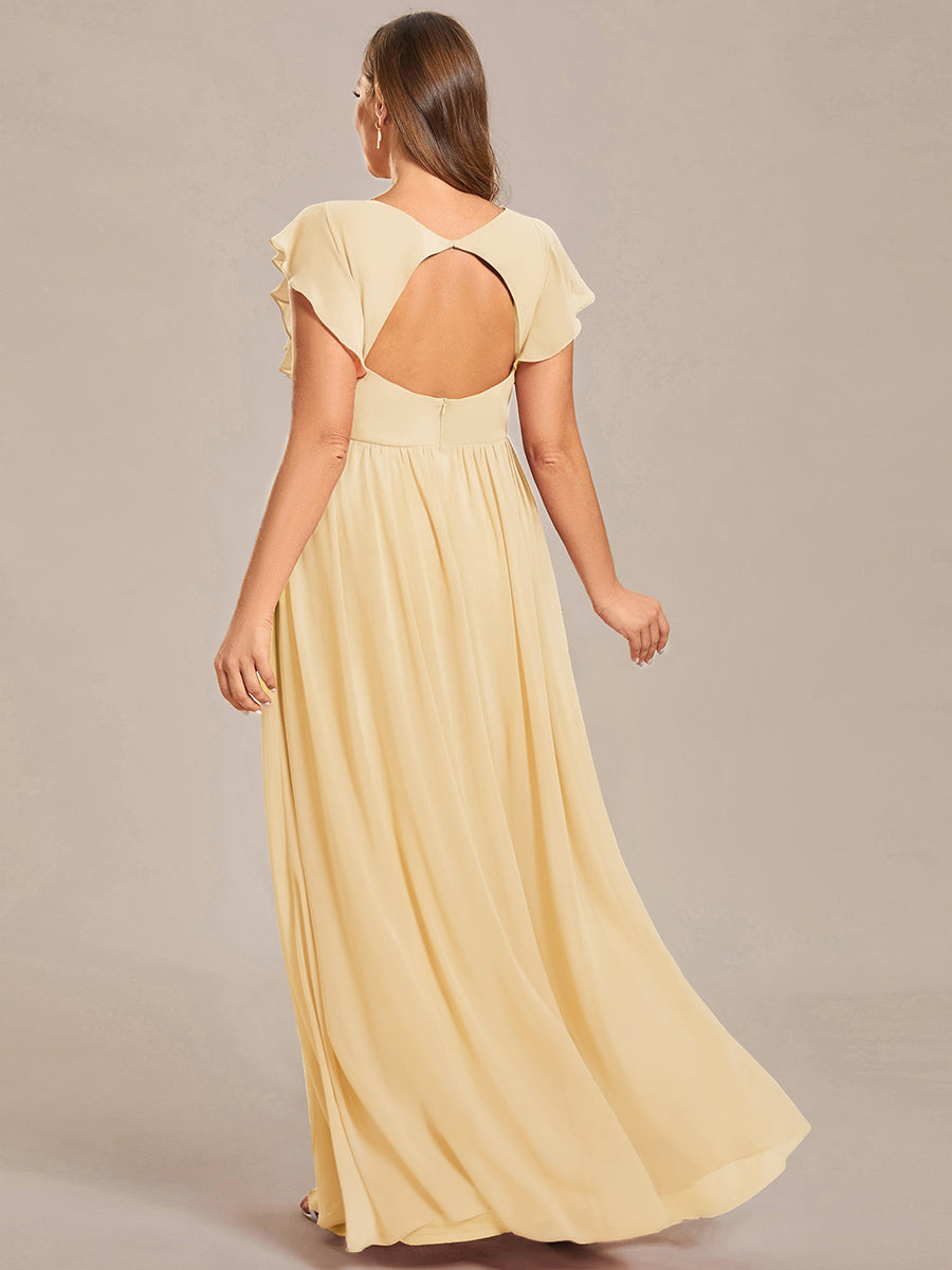 Funkelndes Abendkleid in A-Linie mit Empire-Taille und langen ?rmeln #farbe_Gelb