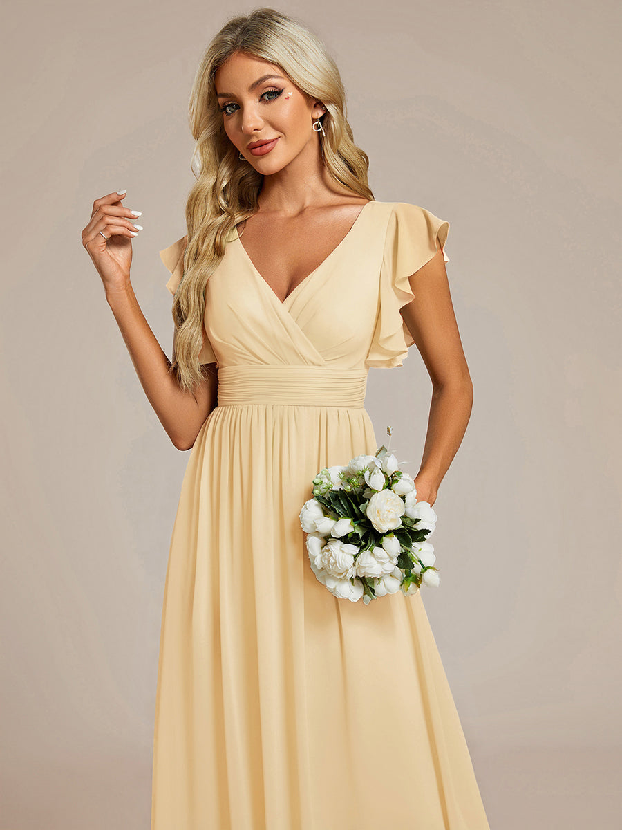 Funkelndes Abendkleid in A-Linie mit Empire-Taille und langen ?rmeln #farbe_Gelb