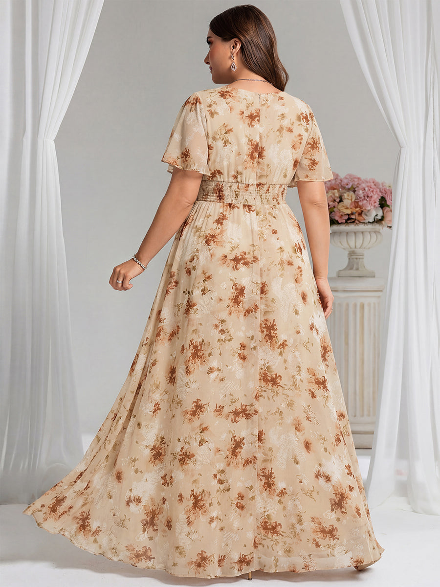 Bodenlanger A-Linien Chiffon Kleid Mit Falten Und Raffung Rundhals #Farbe_Impression Champagne