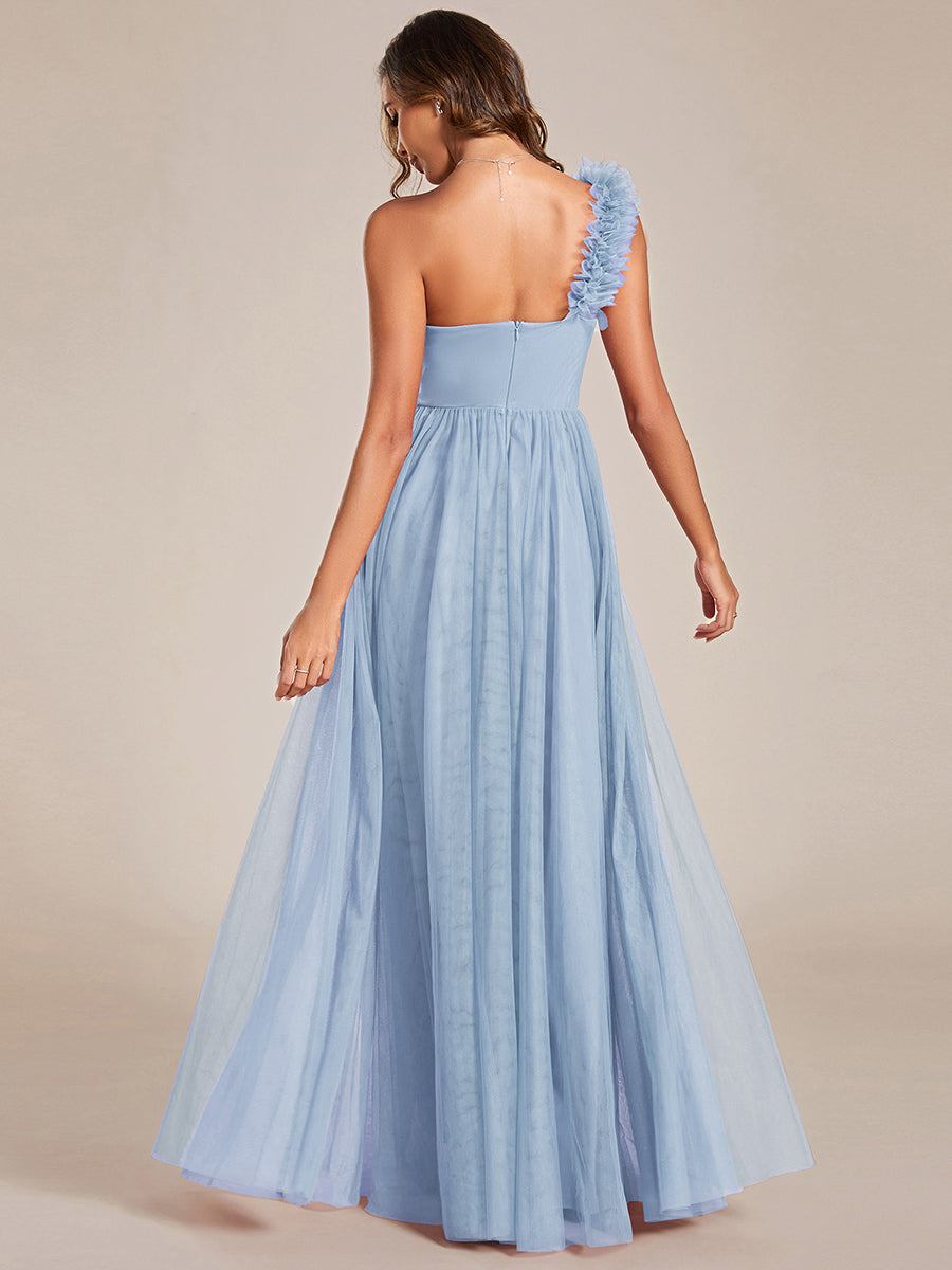 Funkelndes Abendkleid in A-Linie mit Empire-Taille und langen ?rmeln #farbe_Hellblau