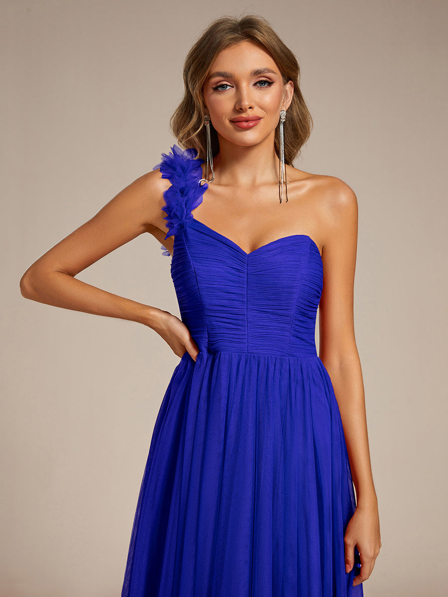 Funkelndes Abendkleid in A-Linie mit Empire-Taille und langen ?rmeln #farbe_Saphirblau