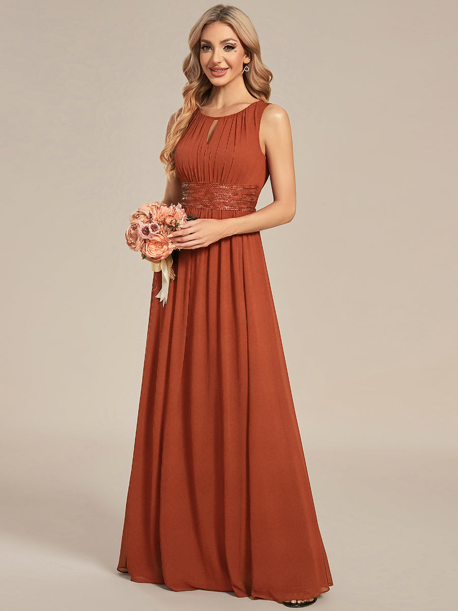 Bodenlanger A-Linien Chiffon Kleid Mit Rundhalsausschnitt Und Bestickten Details #Farbe_Gebranntes Orange