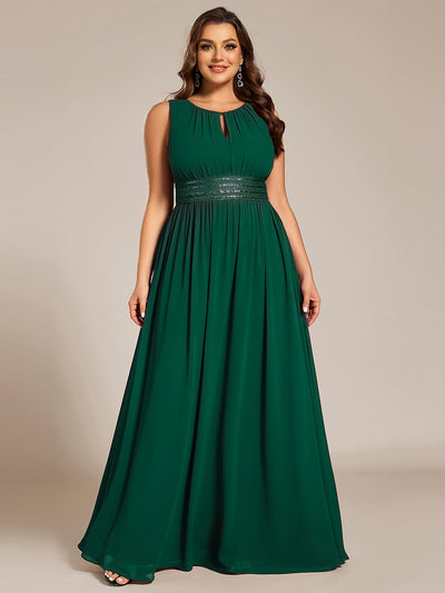 Bodenlanger A-Linien Chiffon Kleid Mit Rundhalsausschnitt Und Bestickten Details #Farbe_Dunkelgrün