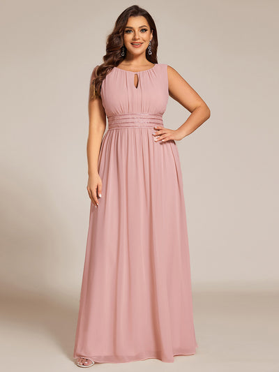 Bodenlanger A-Linien Chiffon Kleid Mit Rundhalsausschnitt Und Bestickten Details #Farbe_Altrosa