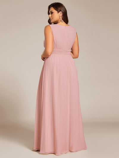 Bodenlanger A-Linien Chiffon Kleid Mit Rundhalsausschnitt Und Bestickten Details #Farbe_Altrosa