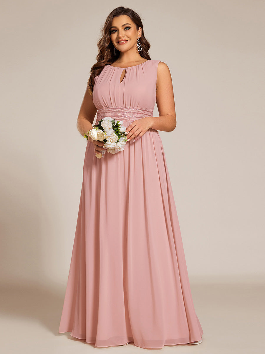 Bodenlanger A-Linien Chiffon Kleid Mit Rundhalsausschnitt Und Bestickten Details #Farbe_Altrosa