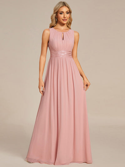 Bodenlanger A-Linien Chiffon Kleid Mit Rundhalsausschnitt Und Bestickten Details #Farbe_Altrosa