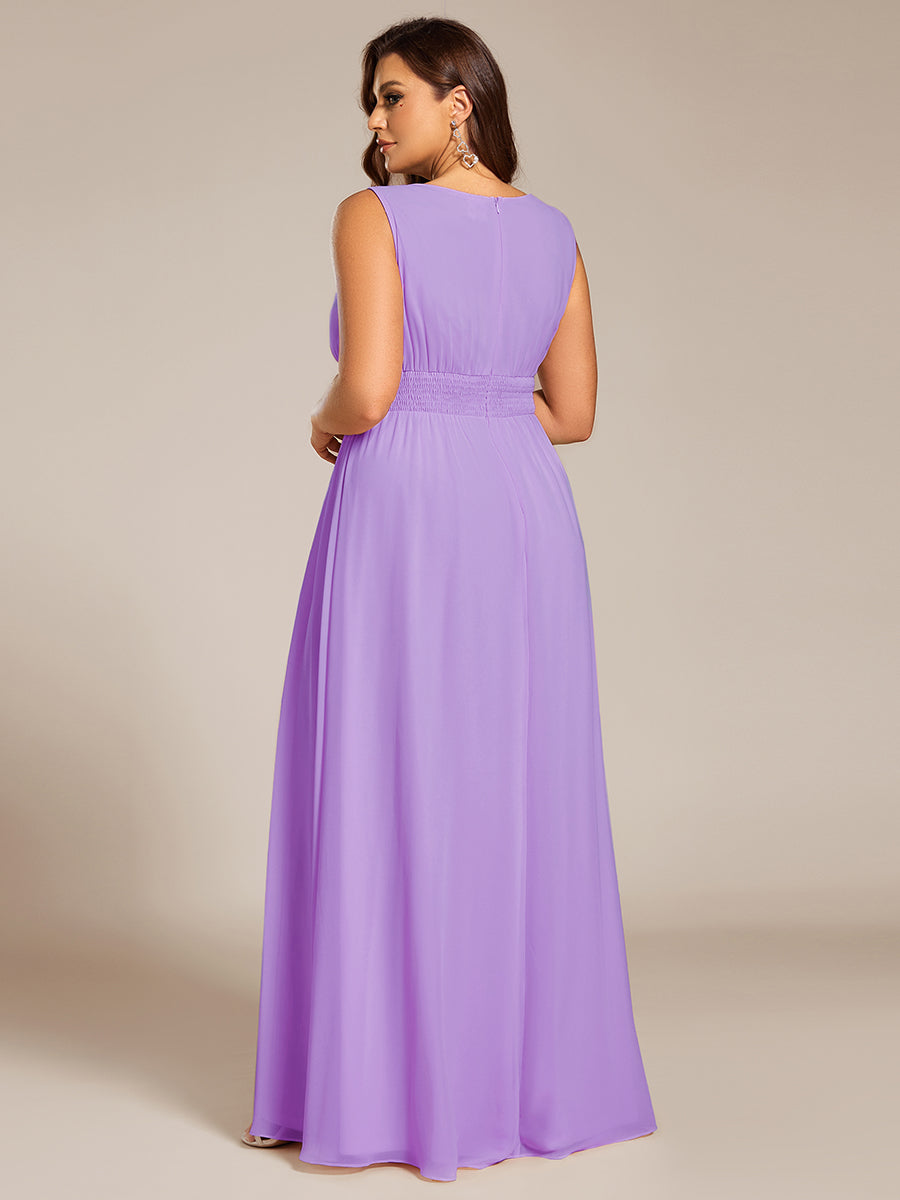 Bodenlanger A-Linien Chiffon Kleid Mit Rundhalsausschnitt Und Bestickten Details #Farbe_Lavendel