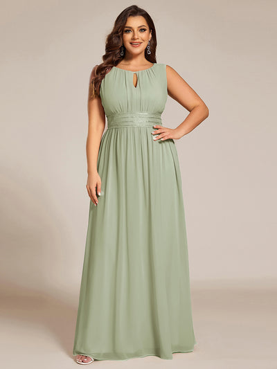 Bodenlanger A-Linien Chiffon Kleid Mit Rundhalsausschnitt Und Bestickten Details #Farbe_Mintgrün