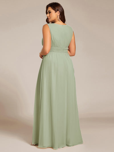 Bodenlanger A-Linien Chiffon Kleid Mit Rundhalsausschnitt Und Bestickten Details #Farbe_Mintgrün