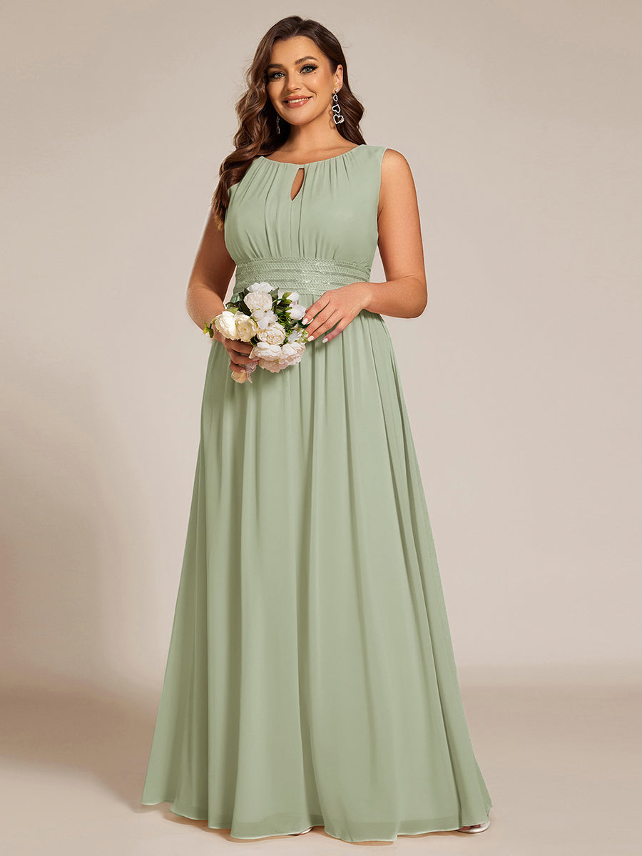 Bodenlanger A-Linien Chiffon Kleid Mit Rundhalsausschnitt Und Bestickten Details #Farbe_Mintgrün