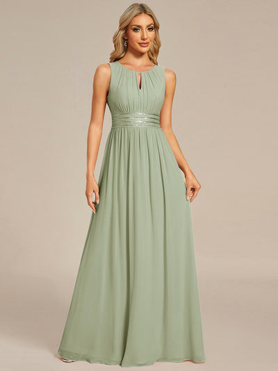 Bodenlanger A-Linien Chiffon Kleid Mit Rundhalsausschnitt Und Bestickten Details #Farbe_Mintgrün