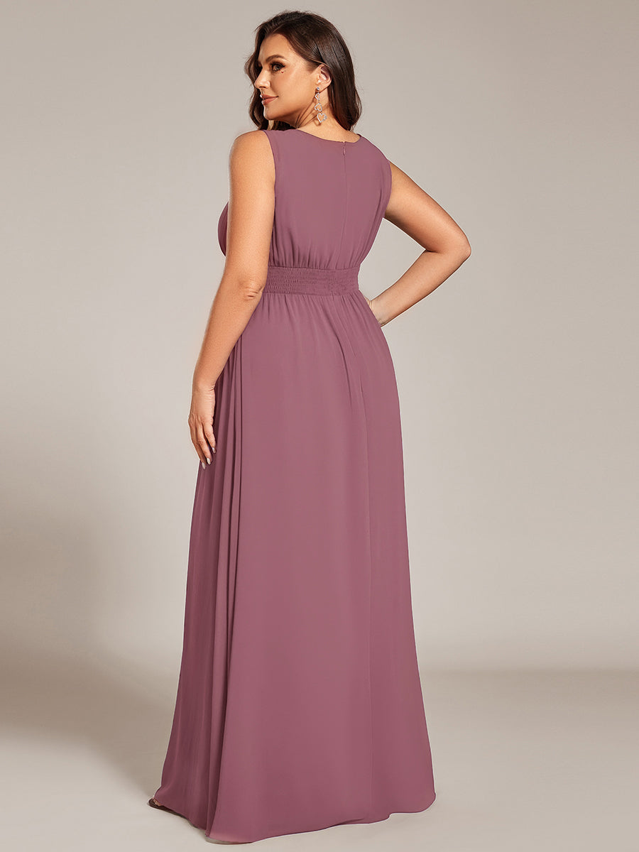 Bodenlanger A-Linien Chiffon Kleid Mit Rundhalsausschnitt Und Bestickten Details #Farbe_Orchideenviolett