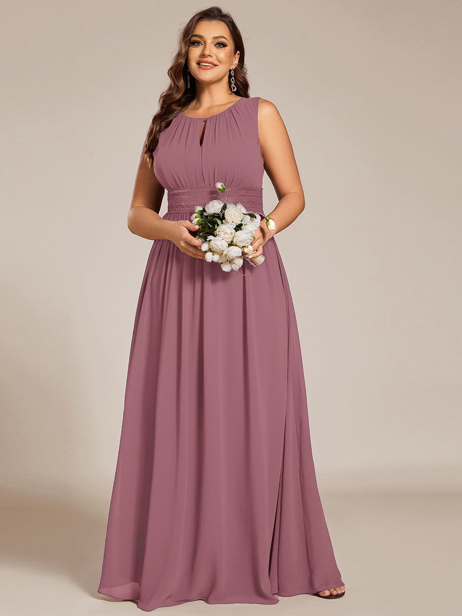 Bodenlanger A-Linien Chiffon Kleid Mit Rundhalsausschnitt Und Bestickten Details #Farbe_Orchideenviolett