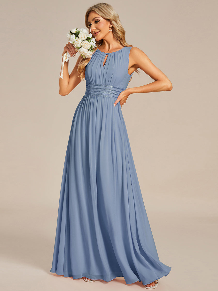 Bodenlanger A-Linien Chiffon Kleid Mit Rundhalsausschnitt Und Bestickten Details #Farbe_SL
