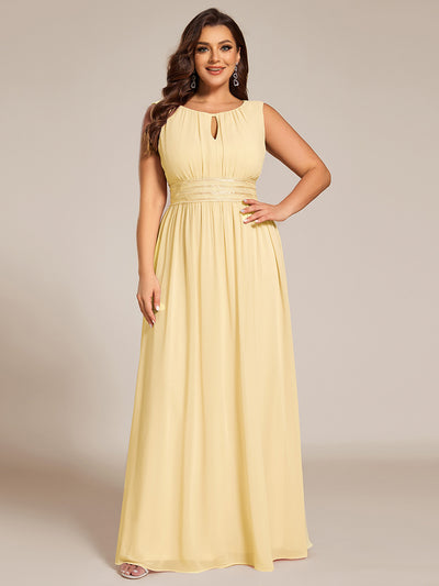 Bodenlanger A-Linien Chiffon Kleid Mit Rundhalsausschnitt Und Bestickten Details #Farbe_Gelb