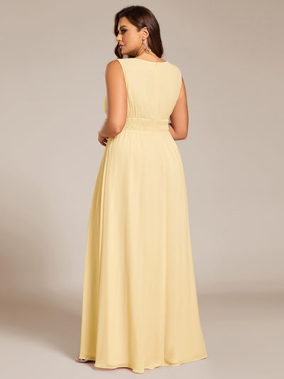 Bodenlanger A-Linien Chiffon Kleid Mit Rundhalsausschnitt Und Bestickten Details #Farbe_Gelb