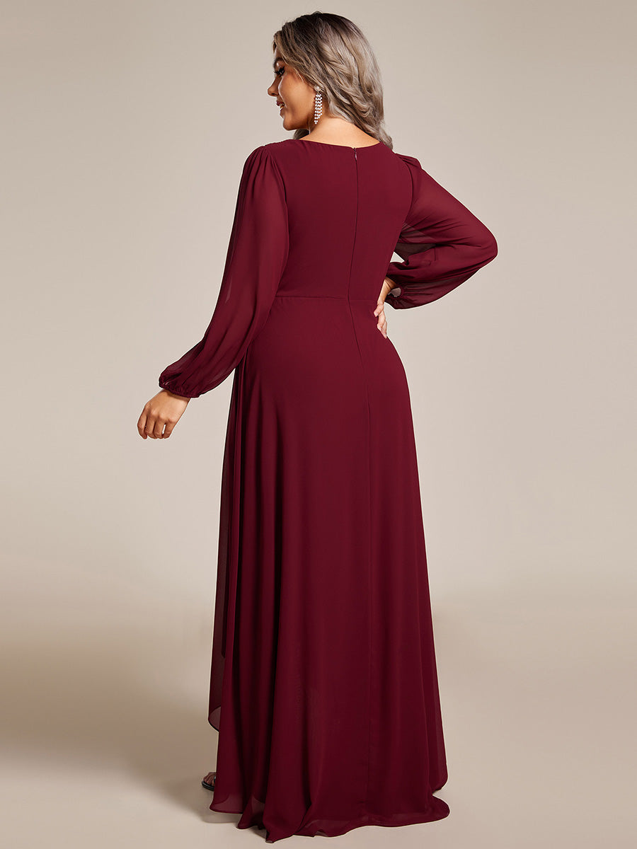 Robe d'invit¡§| de mariage trap¡§¡§ze en mousseline fluide ¡§¡è encolure ronde et longueur au genou #farbe_Burgunderrot