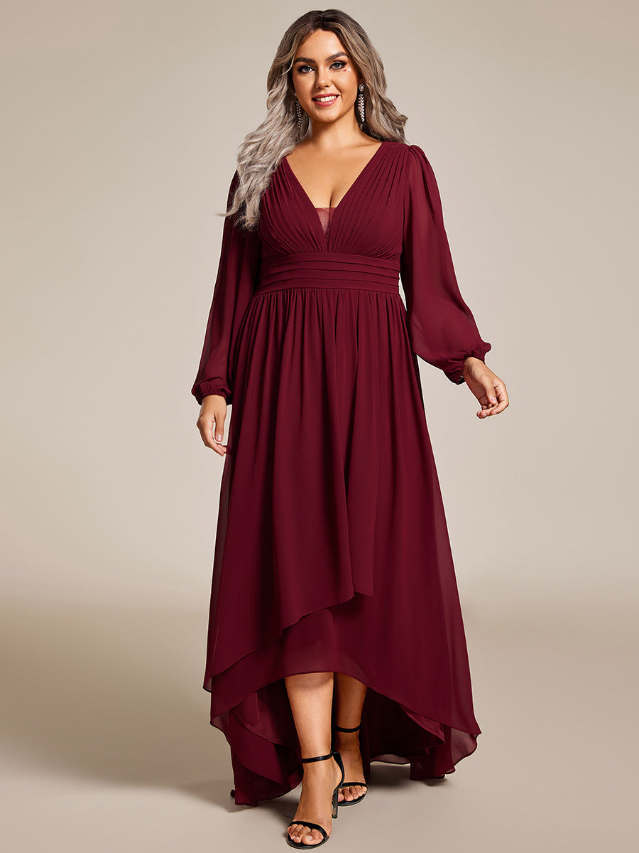 Robe d'invit¡§| de mariage trap¡§¡§ze en mousseline fluide ¡§¡è encolure ronde et longueur au genou #farbe_Burgunderrot