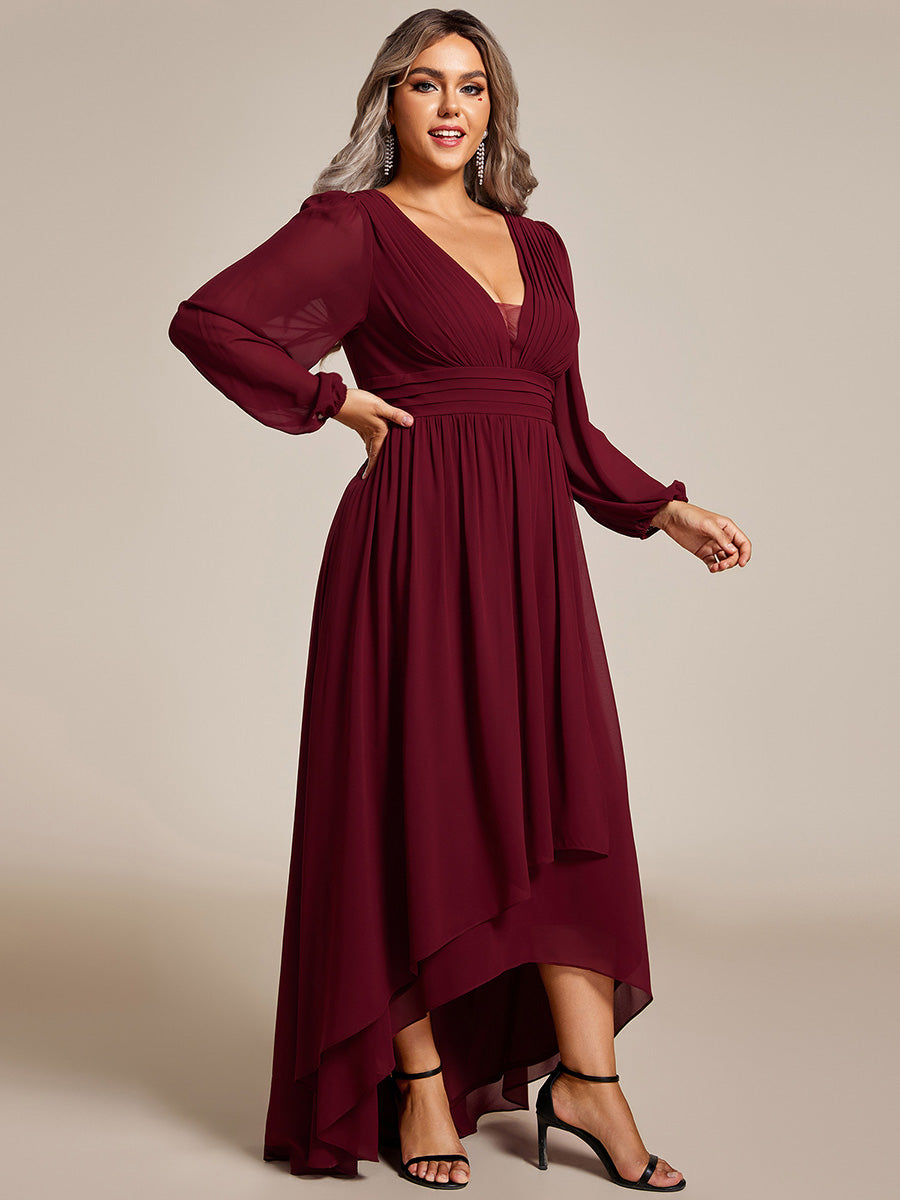 Robe d'invit¡§| de mariage trap¡§¡§ze en mousseline fluide ¡§¡è encolure ronde et longueur au genou #farbe_Burgunderrot