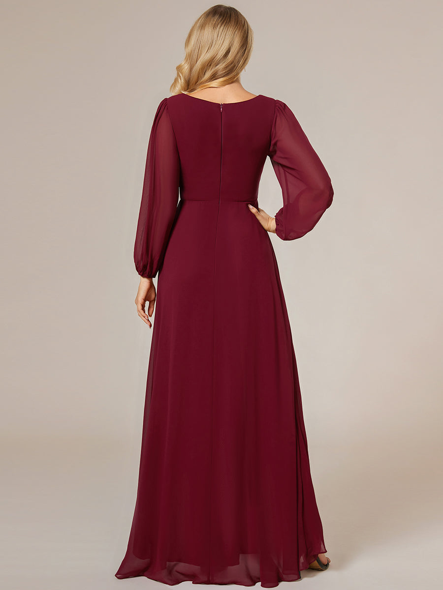 Robe d'invit¡§| de mariage trap¡§¡§ze en mousseline fluide ¡§¡è encolure ronde et longueur au genou #farbe_Burgunderrot