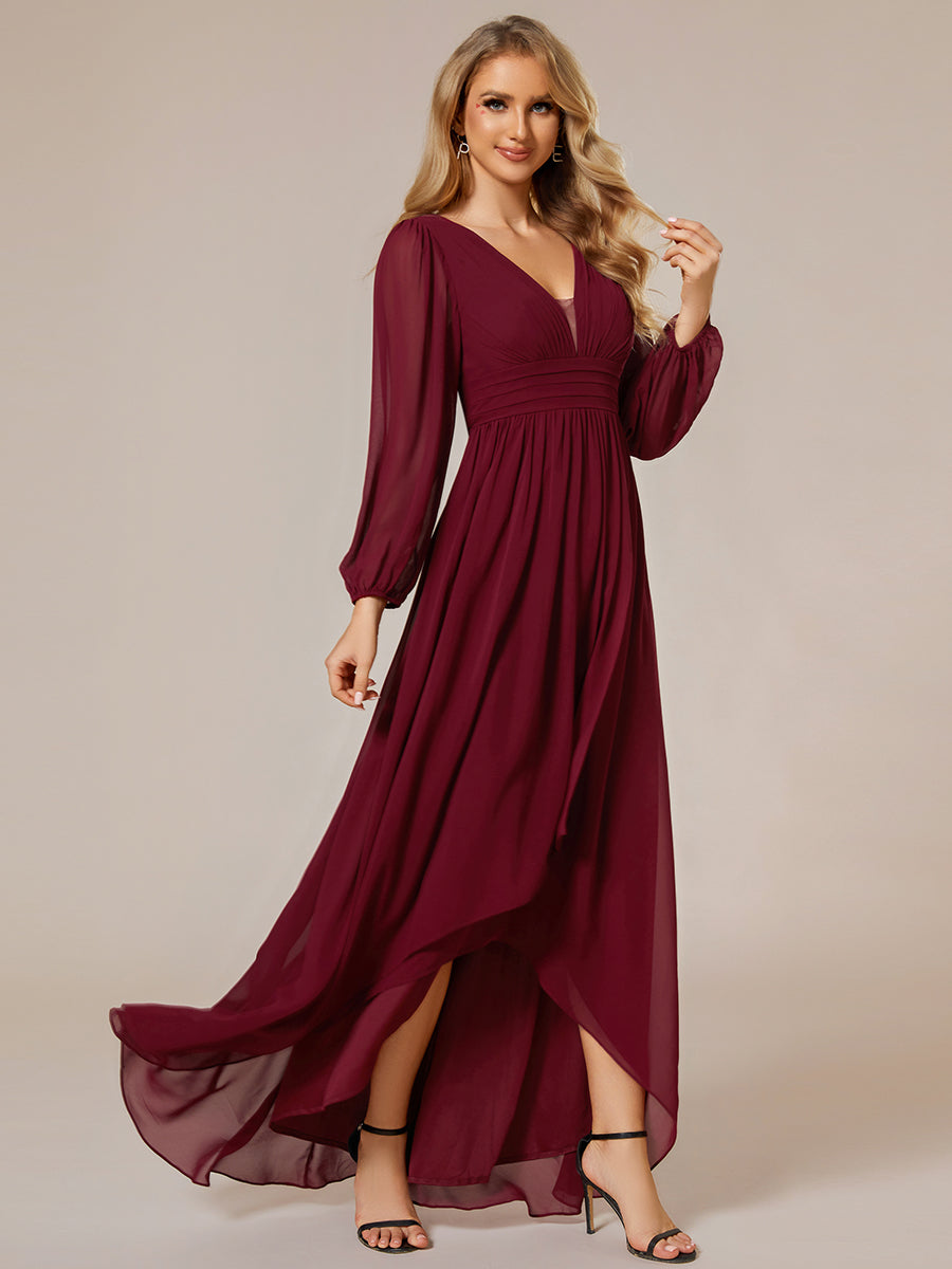 Robe d'invit¡§| de mariage trap¡§¡§ze en mousseline fluide ¡§¡è encolure ronde et longueur au genou #farbe_Burgunderrot