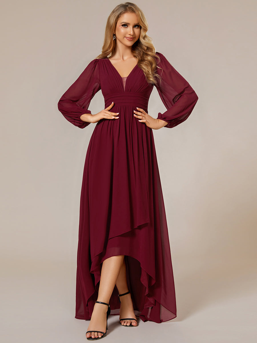 Robe d'invit¡§| de mariage trap¡§¡§ze en mousseline fluide ¡§¡è encolure ronde et longueur au genou #farbe_Burgunderrot