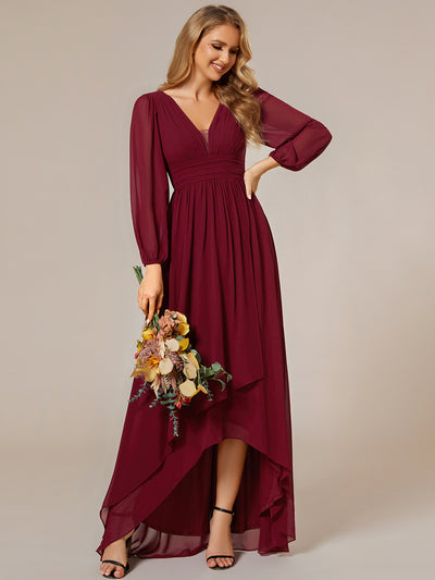Robe d'invit¡§| de mariage trap¡§¡§ze en mousseline fluide ¡§¡è encolure ronde et longueur au genou #farbe_Burgunderrot