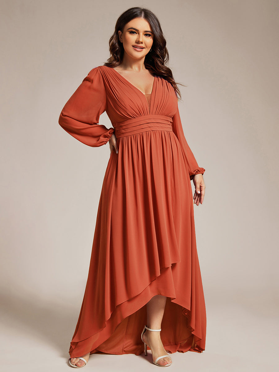 Robe d'invit¡§| de mariage trap¡§¡§ze en mousseline fluide ¡§¡è encolure ronde et longueur au genou #farbe_Gebranntes Orange