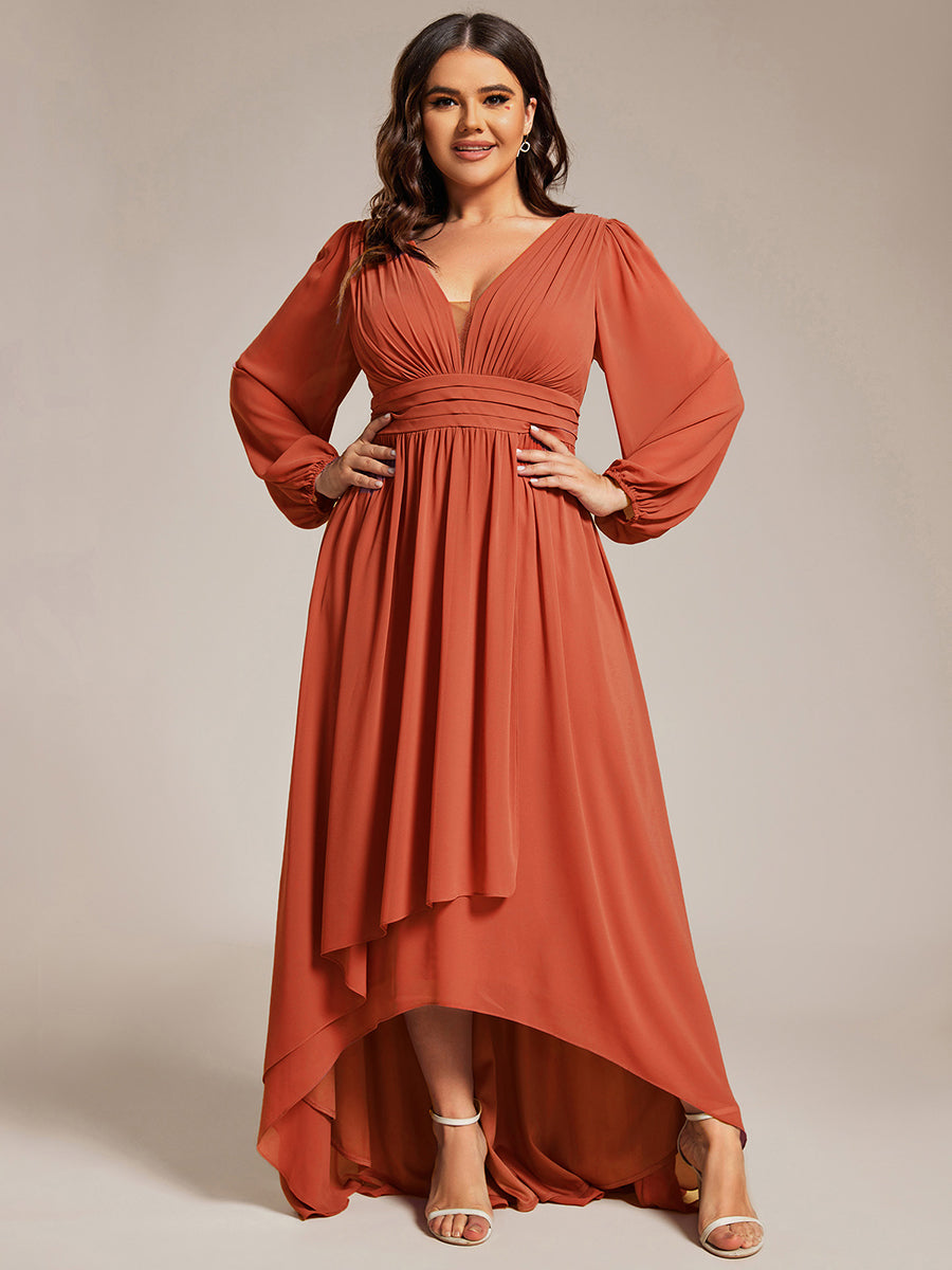 Robe d'invit¡§| de mariage trap¡§¡§ze en mousseline fluide ¡§¡è encolure ronde et longueur au genou #farbe_Gebranntes Orange