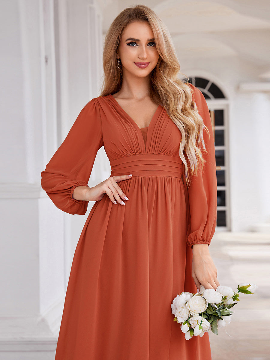 Robe d'invit¡§| de mariage trap¡§¡§ze en mousseline fluide ¡§¡è encolure ronde et longueur au genou #farbe_Gebranntes Orange