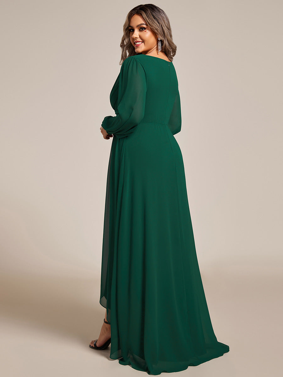 Robe d'invit¡§| de mariage trap¡§¡§ze en mousseline fluide ¡§¡è encolure ronde et longueur au genou #farbe_Dunkelgrün