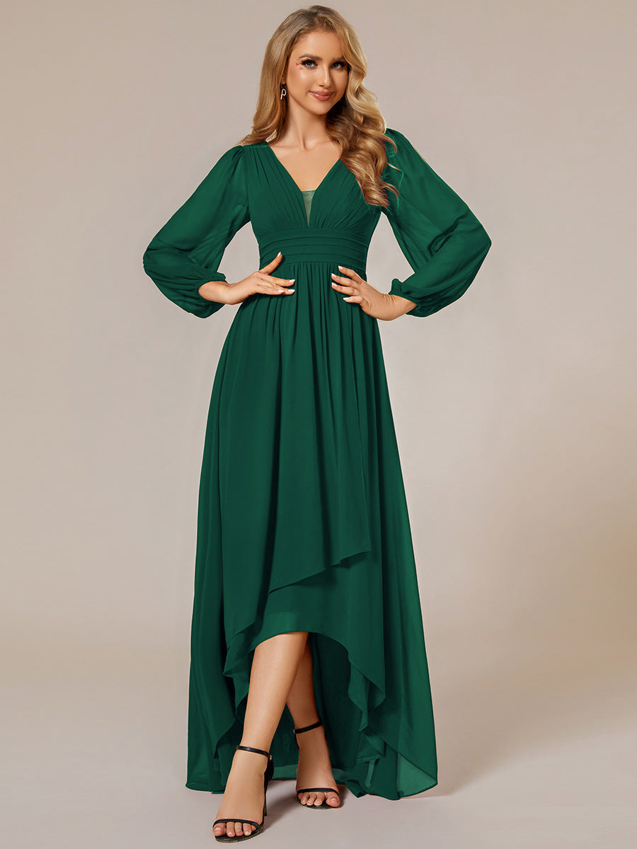 Robe d'invit¡§| de mariage trap¡§¡§ze en mousseline fluide ¡§¡è encolure ronde et longueur au genou #farbe_Dunkelgrün