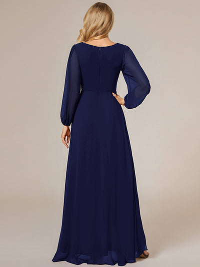 Robe d'invit¡§| de mariage trap¡§¡§ze en mousseline fluide ¡§¡è encolure ronde et longueur au genou #farbe_Marineblau