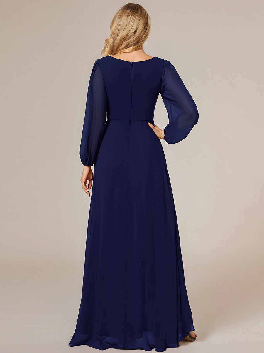 Robe d'invit¡§| de mariage trap¡§¡§ze en mousseline fluide ¡§¡è encolure ronde et longueur au genou #farbe_Marineblau